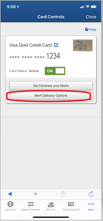Card Control - Alert Delivery Options